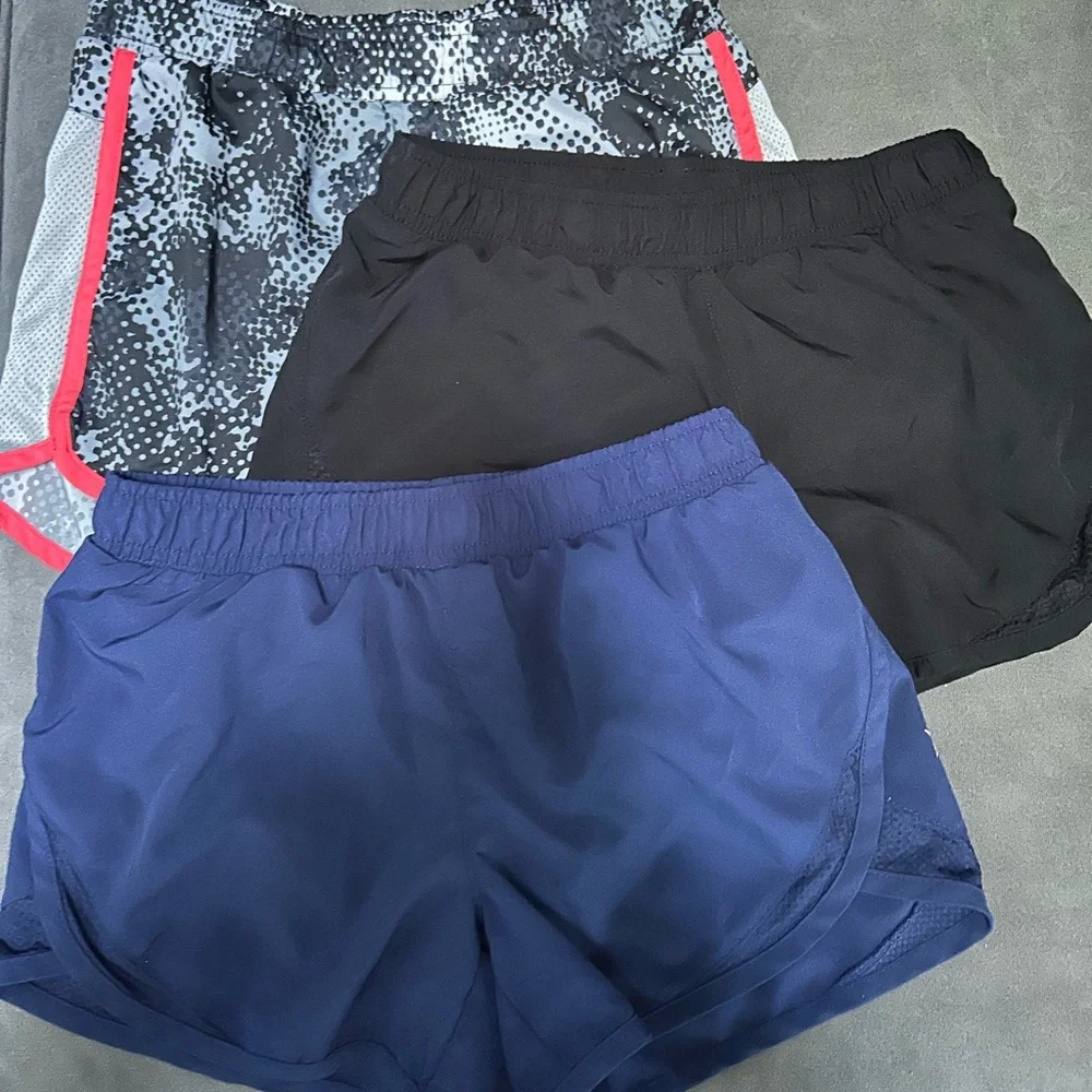 Girls Athletic Shorts Pack - Black, Navy & Grey with Pink Trim